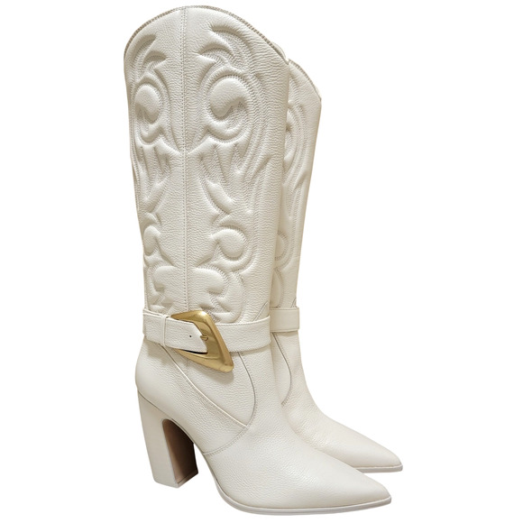 Vince Camuto Shoes - Vince Camuto Women Biancaa Buckled Cowgirl Western Boots Size US 8M Rich Cream